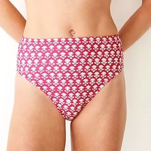 J.Crew floral moderate coverage high waist bikini bottoms, small, pink